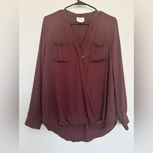 MAEVE BY ANTHROPOLOGIE MAROON LONG SLEEVE BLOUSE SZ 2